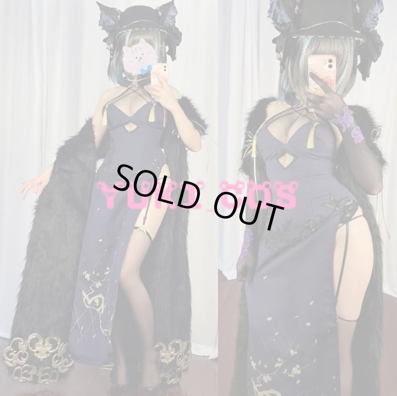 画像2: アズールレーン チェシャー 音楽絢爛ケットシー チャイナドレス コスプレ衣装 高級版 (2)