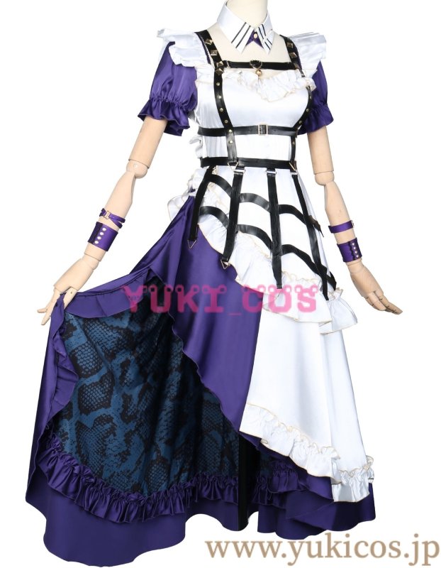 画像4: Vtuber にじさんじEN Meloco Kyoran 狂蘭メロコ ポニーテール猫耳メイド コスプレ衣装 送料無料 (4)